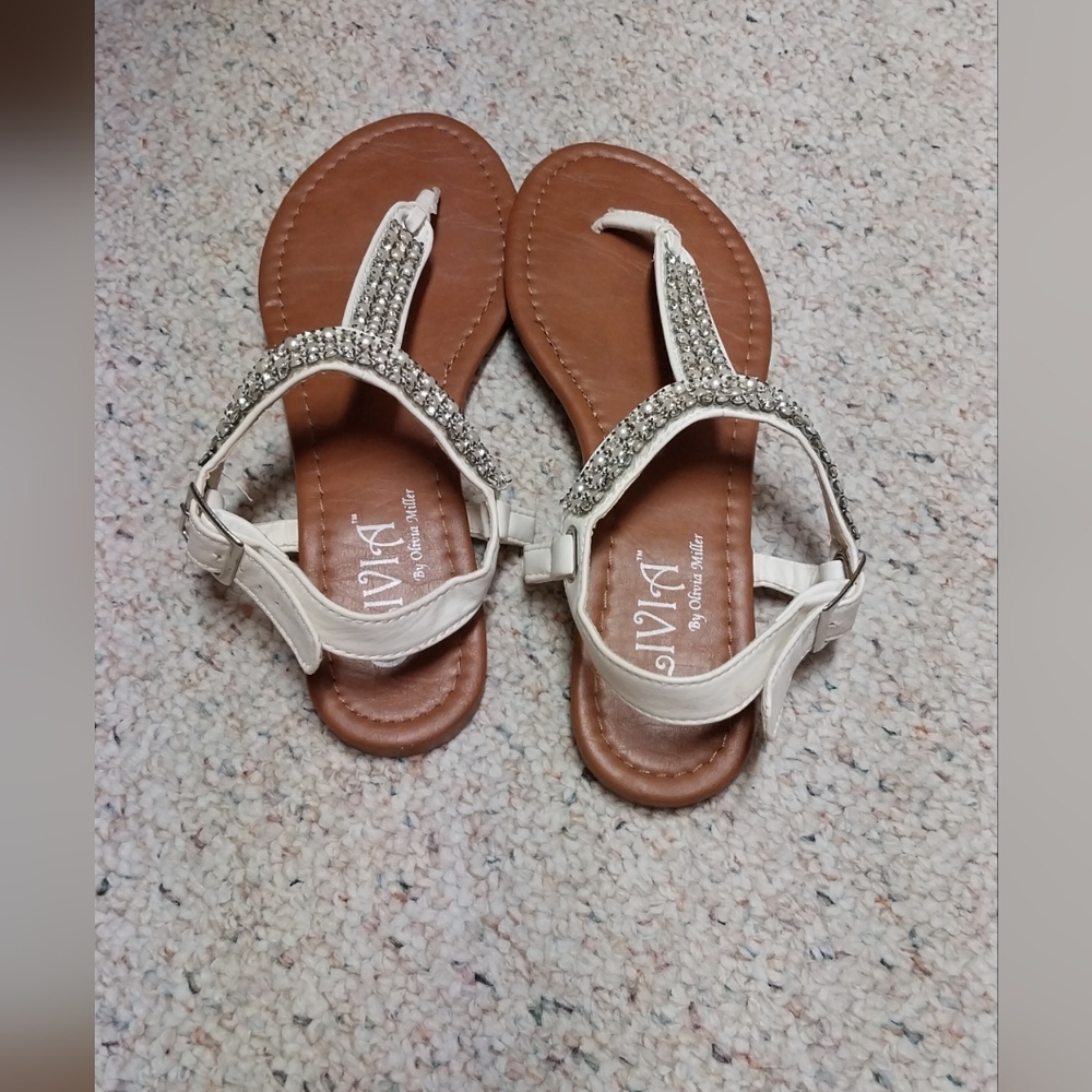 Olivia Miller Cream and Tan Sandals with Sparkling Accents
